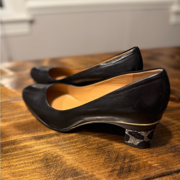 Tanya Heath Shoes Classic Pump Size 41 Almond toe black leather Made in France - Picture 1 of 9